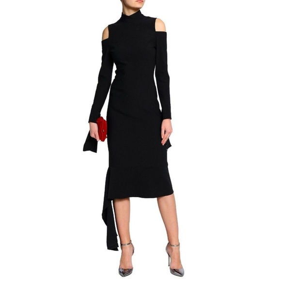 Alexis Black Mock Neck Cold Shoulder Midi Dress - Picture 1 of 8